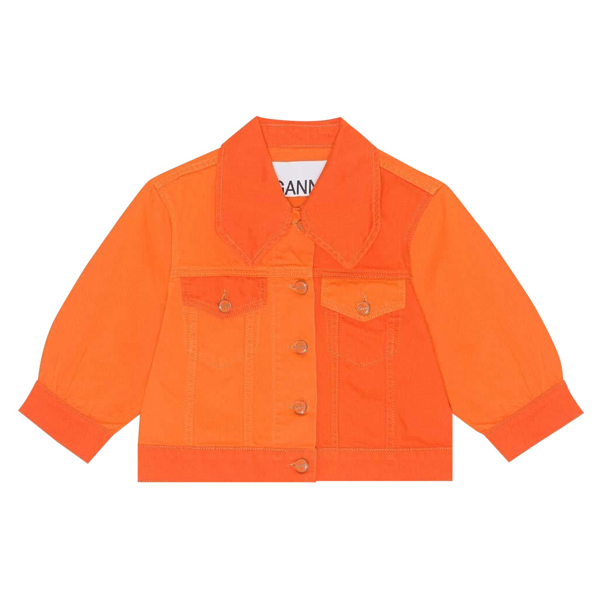 Buy GANNI Overdyed Cutline Denim Puff Sleeve Jacket 'Orangeade