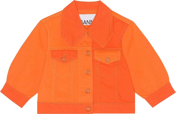 GANNI Overdyed Cutline Denim Puff Sleeve Jacket 'Orangeade'