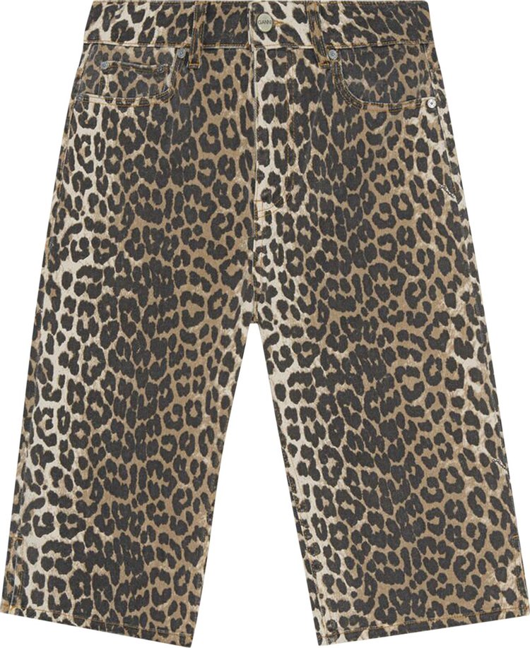 GANNI Denim Bermuda Shorts Leopard