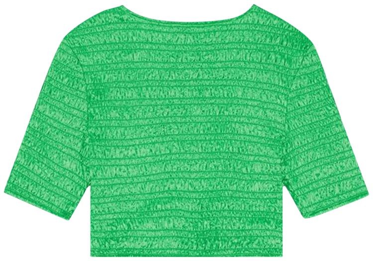 GANNI Crinkled Satin Cropped Smock Blouse Green