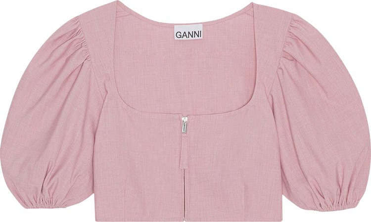 GANNI Drapey Melange Cropped Zipper Blouse 'Pink'