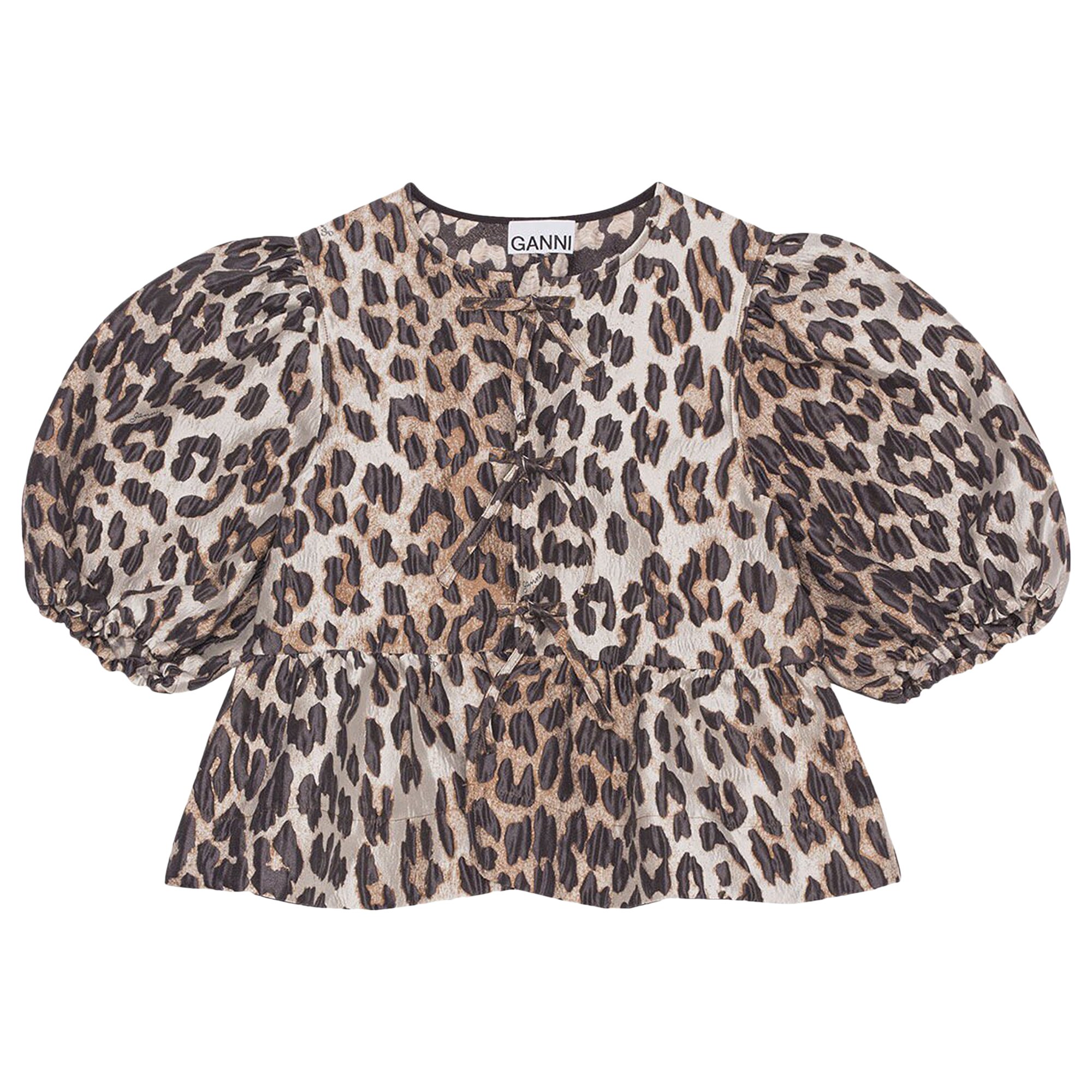 Buy GANNI 3D Jacquard Peplum Blouse 'Leopard' - F7623 LEOP | GOAT CA