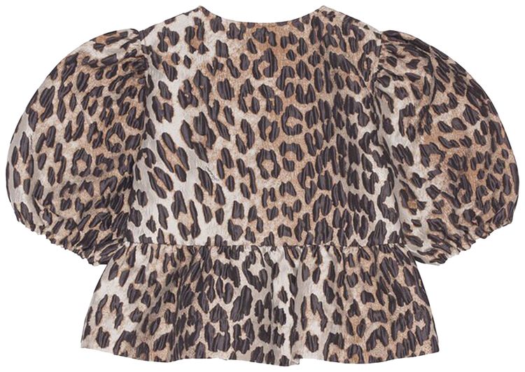 GANNI 3D Jacquard Peplum Blouse Leopard