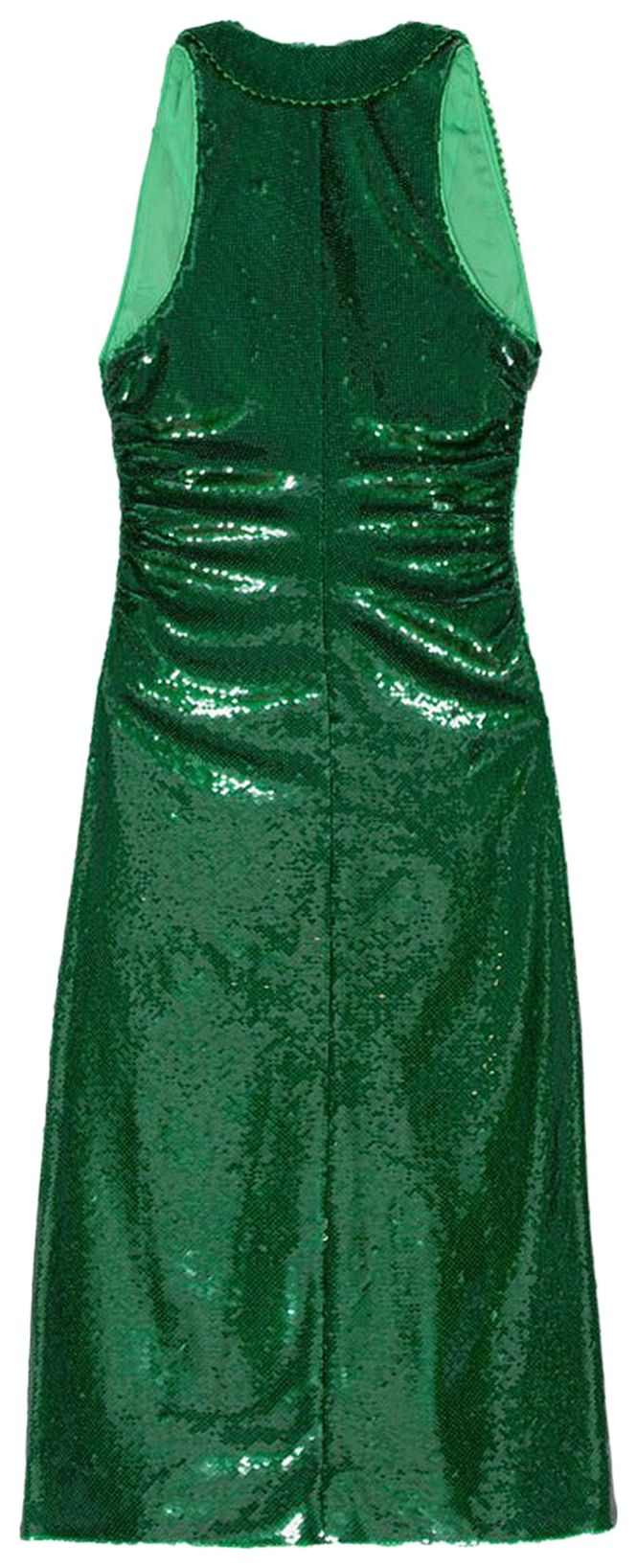 GANNI Sequin Ruched Midi Dress Kelly Green