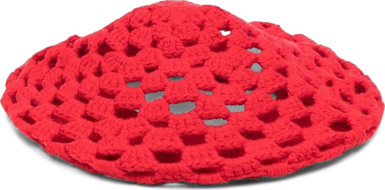 GANNI Lambswool Crochet Beret Red