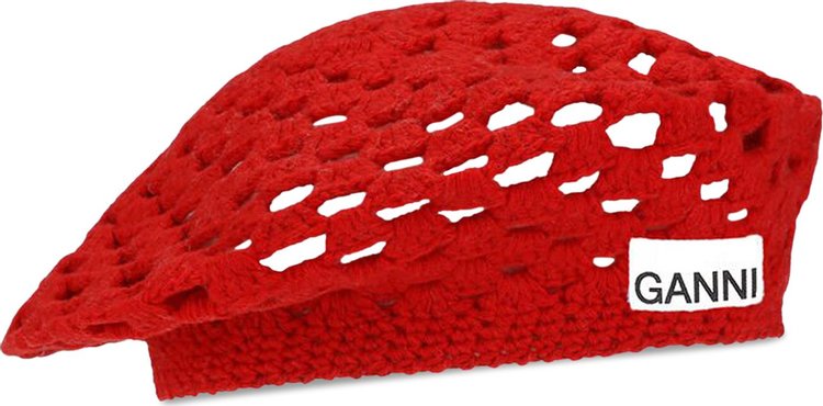 GANNI Lambswool Crochet Beret 'Red'