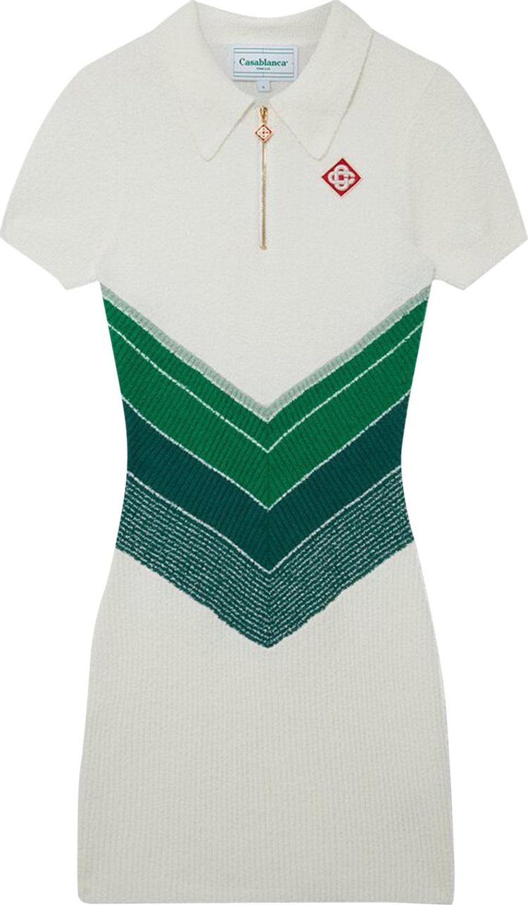 Casablanca Chevron Gradient Boucle Polo Dress 'Green/White'
