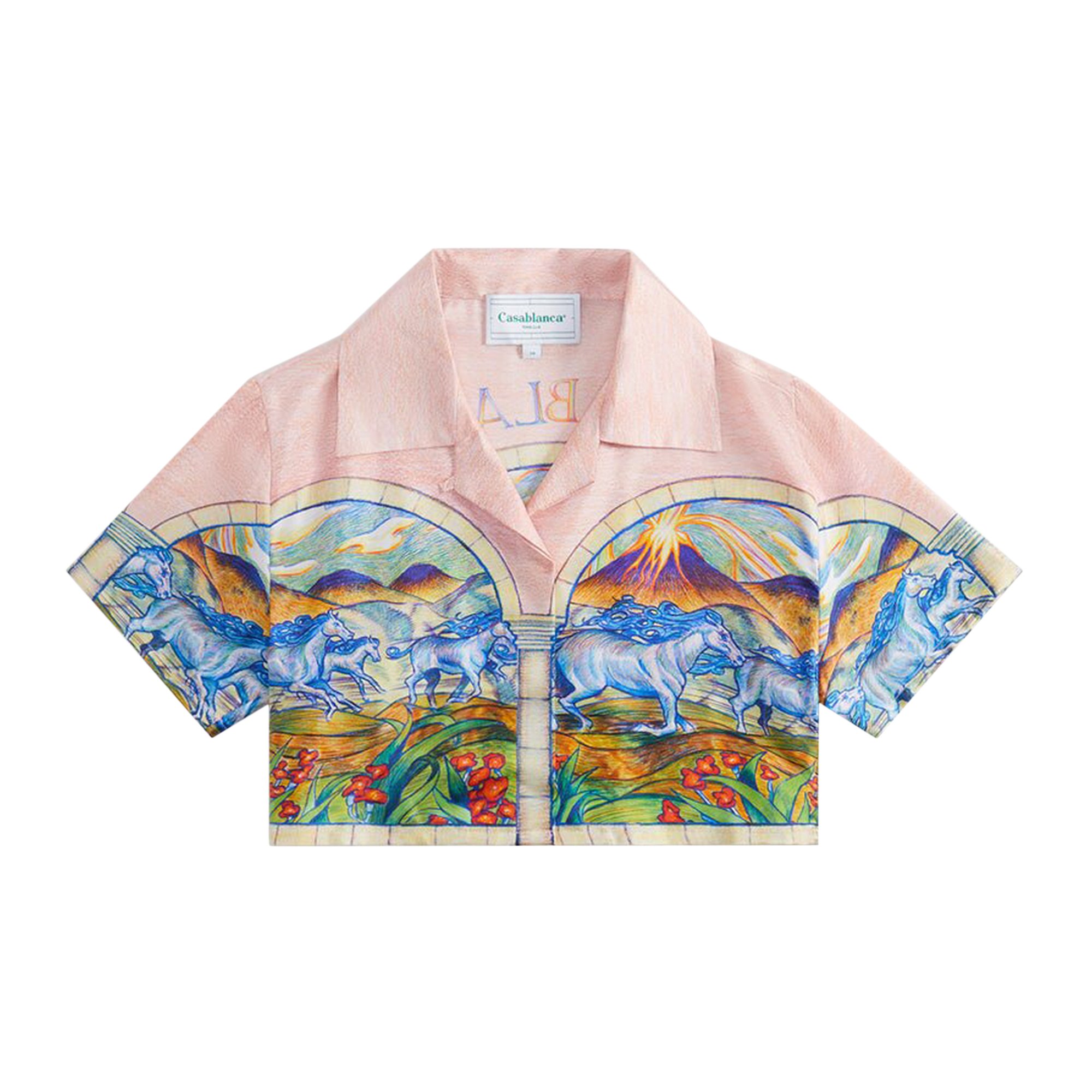 Buy Casablanca Cuban Collar Cropped Silk Short-Sleeve Shirt