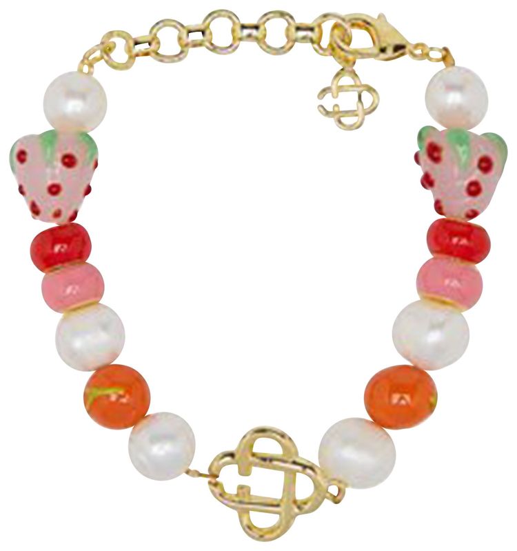 Casablanca Logo Charm Beaded Pearl Bracelet Multicolor