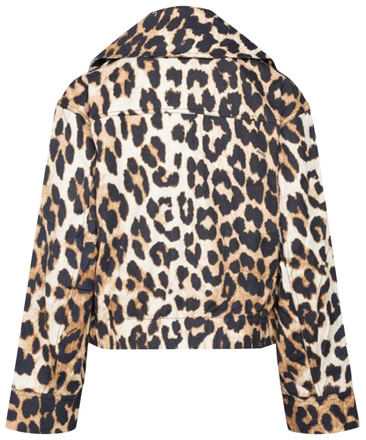 GANNI Leopard Print Zipped Jacket Beige Leopard
