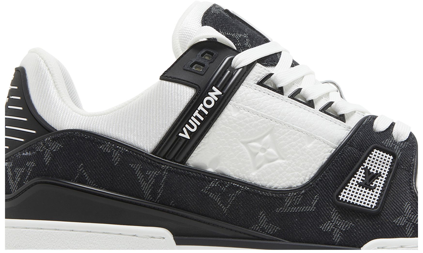 LV 26ss Trainer Sneakers White Dark Blue Denim Cowhide 657916