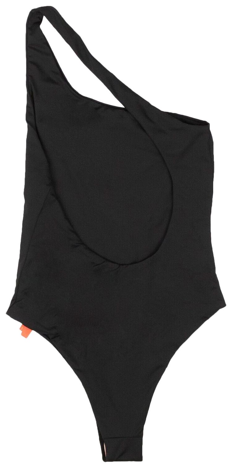 Off White One Shoulder Swimsuit Black