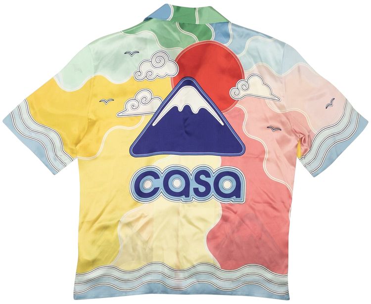 Casablanca Cuban Collar Short Sleeve Shirt Soleil Levant