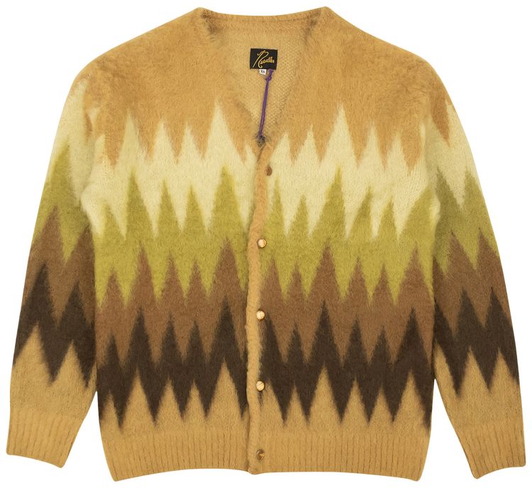 Needles Mohair Zig Zag Button Up Cardigan Brown