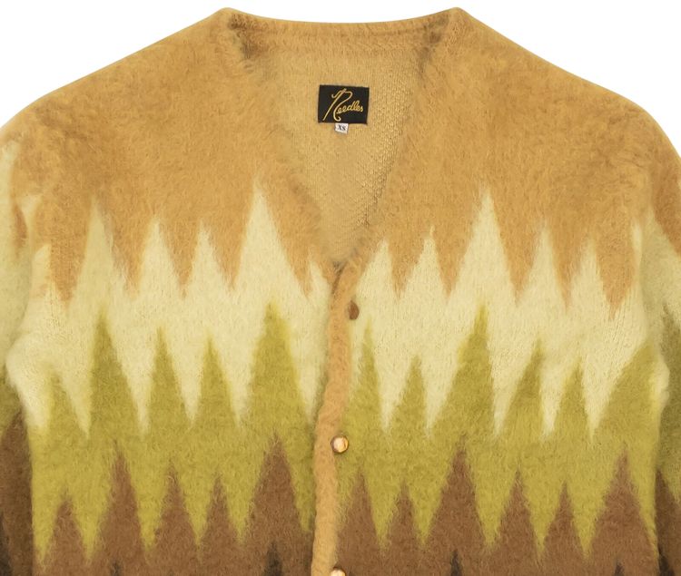 Needles Mohair Zig Zag Button Up Cardigan Brown