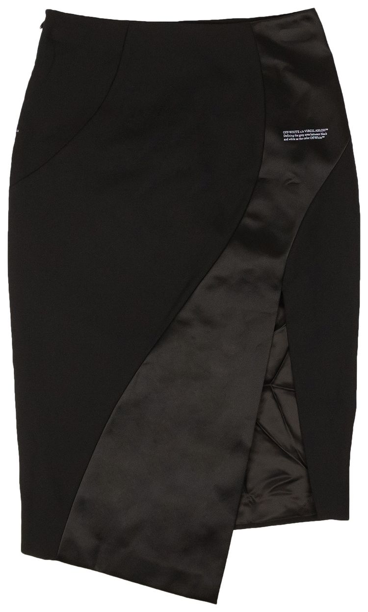 Off White Satin Spiral Split Skirt Black