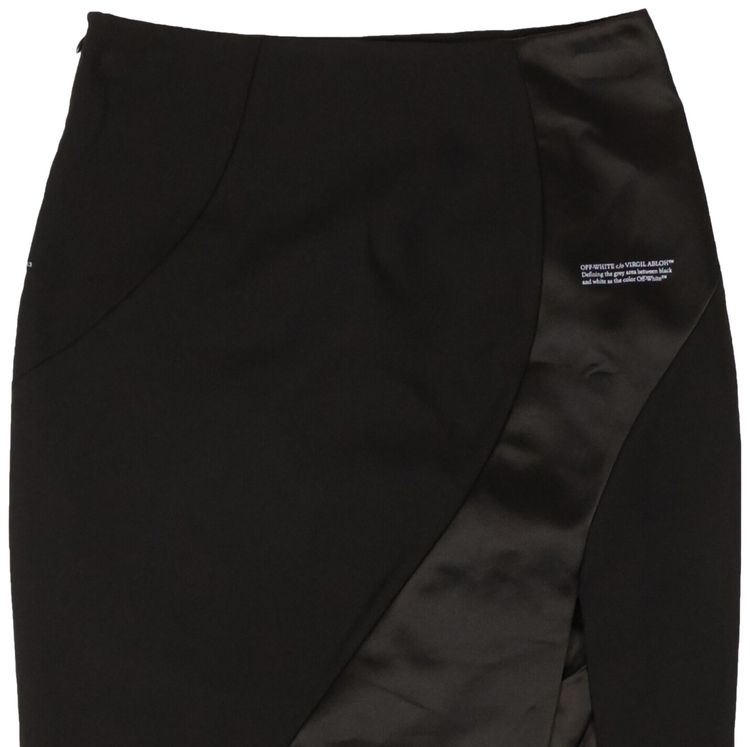 Off White Satin Spiral Split Skirt Black