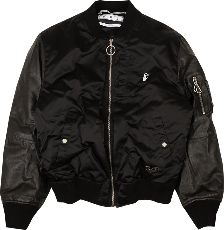 Buy Off-White Leather Bomber Jacket 'Black' - OMJA071S21LEA0021001 | GOAT
