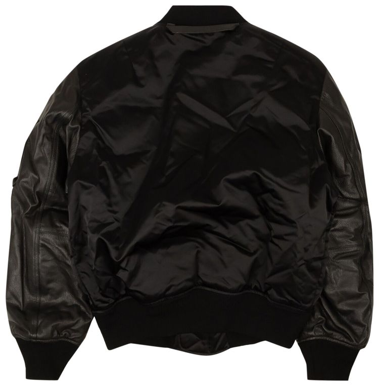 Off White Leather Bomber Jacket Black