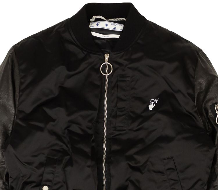 Off White Leather Bomber Jacket Black