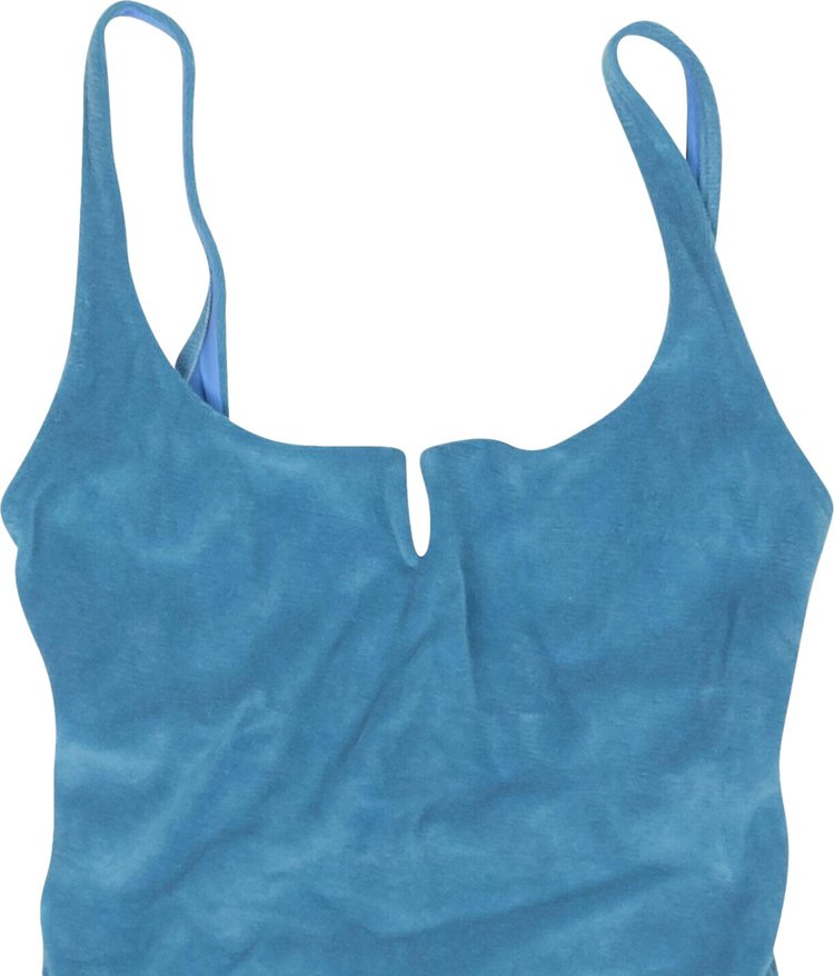 Off White Terry Slit Swimsuit Blue