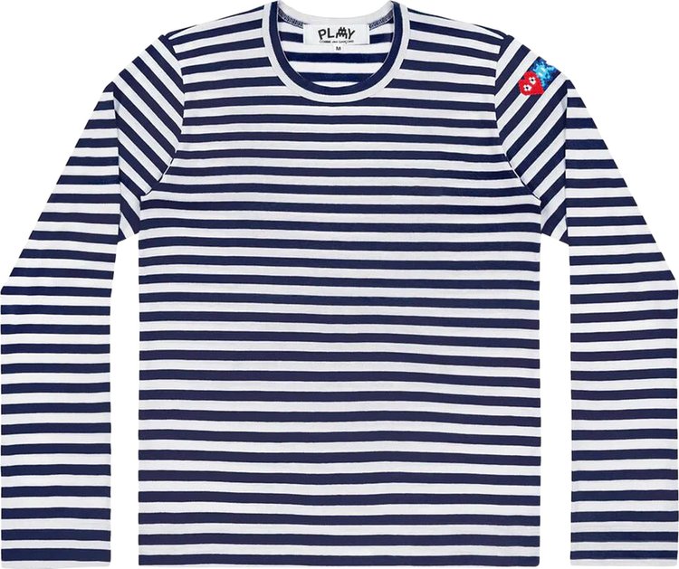 Comme des Garcons PLAY Double Heart Striped T Shirt BlueWhite