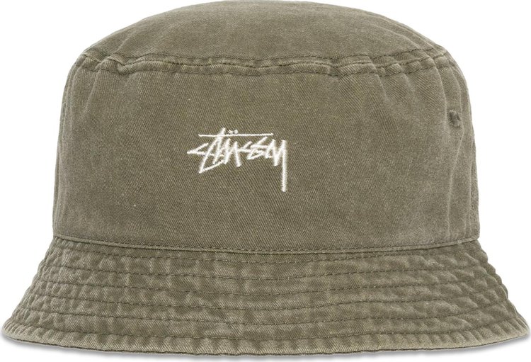 Stussy Washed Stock Bucket Hat Olive