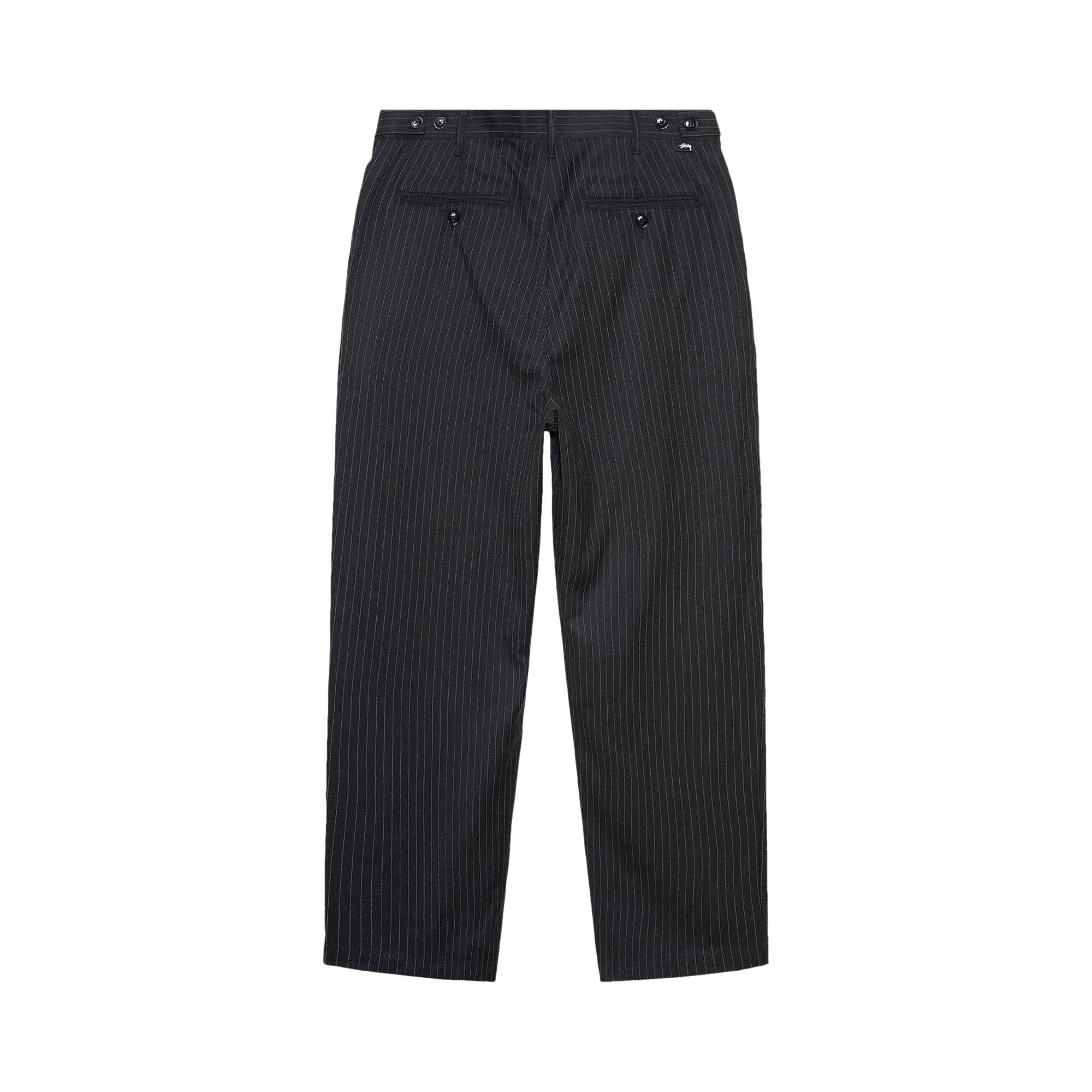 Size 34 Stussy Stripe Volume Pleated Trouser 'Black'