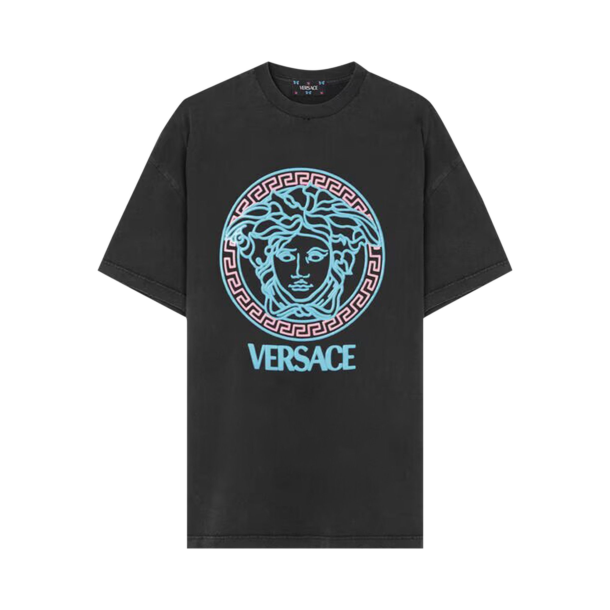 Buy Versace T-Shirt With Logo Print 'Black/Neon Azur/Neon