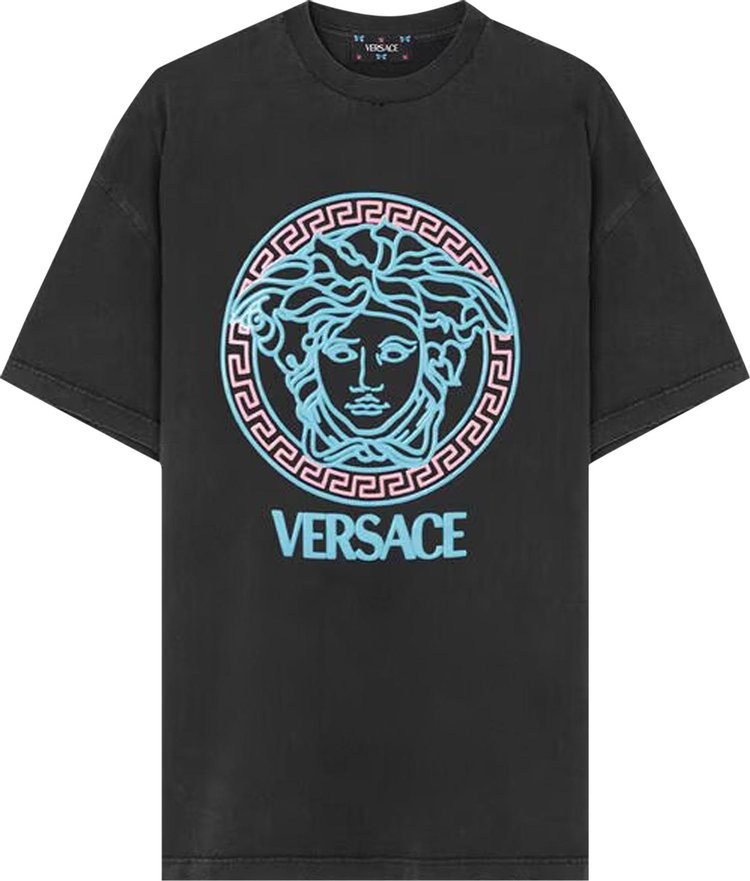 Versace T-Shirt With Logo Print 'Black/Neon Azur/Neon Pink'