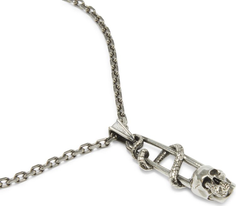 Alexander McQueen Safety Pin Skull Necklace Silver