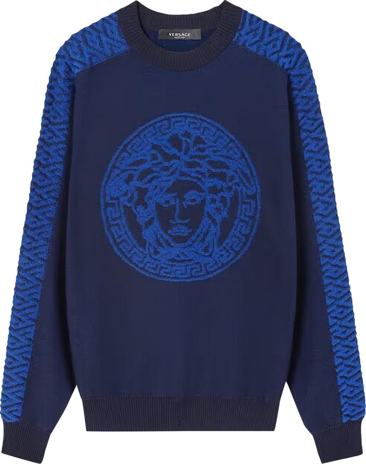 Versace Greca Signature Towel Stitch Knit Sweater 'Navy'
