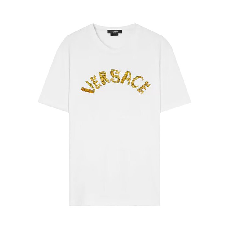 Versace Logo Embroidered Jersey T-Shirt 'Optical White'