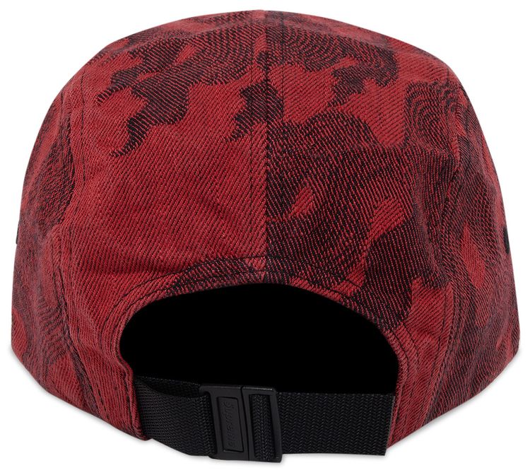 Supreme Flames Jacquard Denim Camp Cap Washed Red