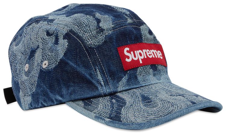Supreme Flames Jacquard Denim Camp Cap Washed Indigo
