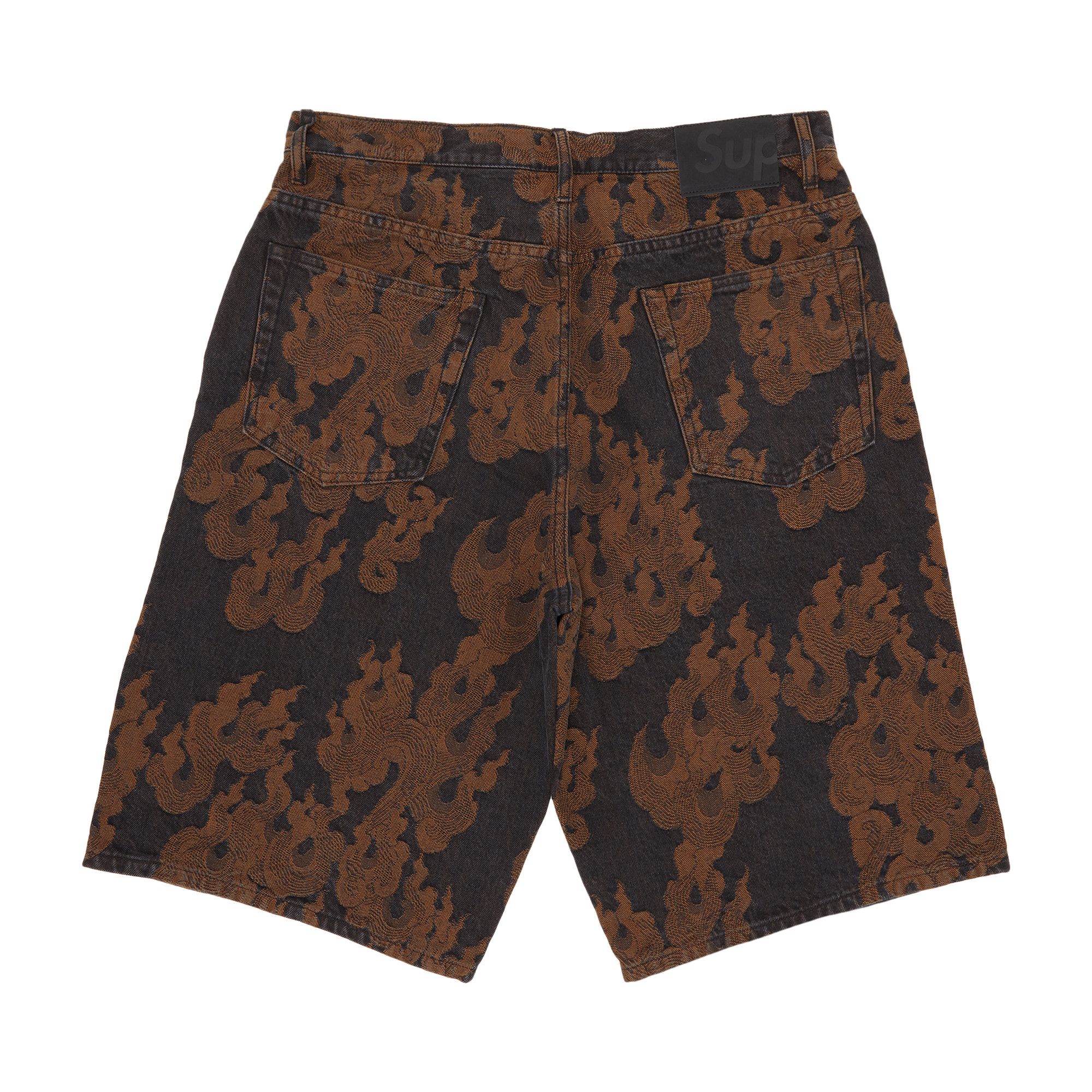 Buy Supreme Flames Jacquard Baggy Denim Short 'Washed Black