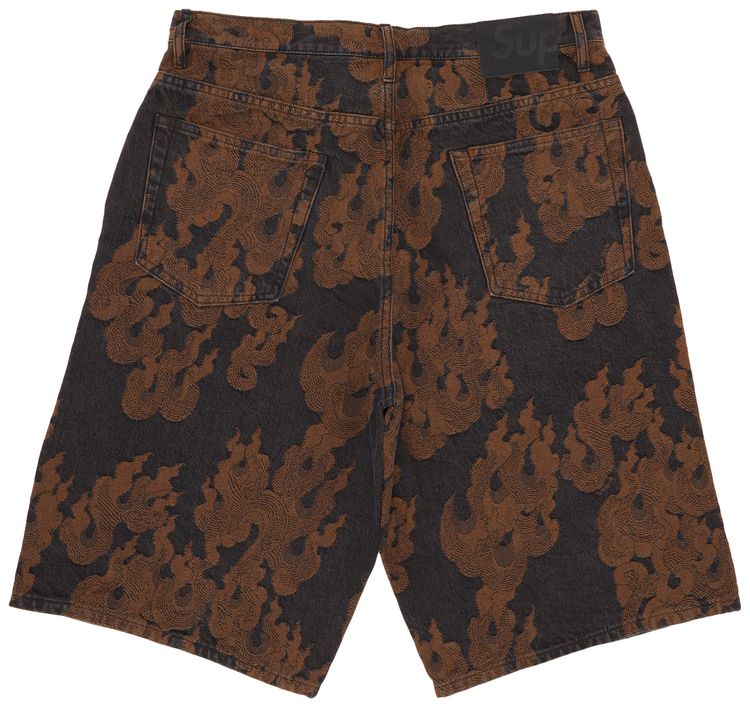 Supreme Flames Jacquard Baggy Denim Short Washed Black