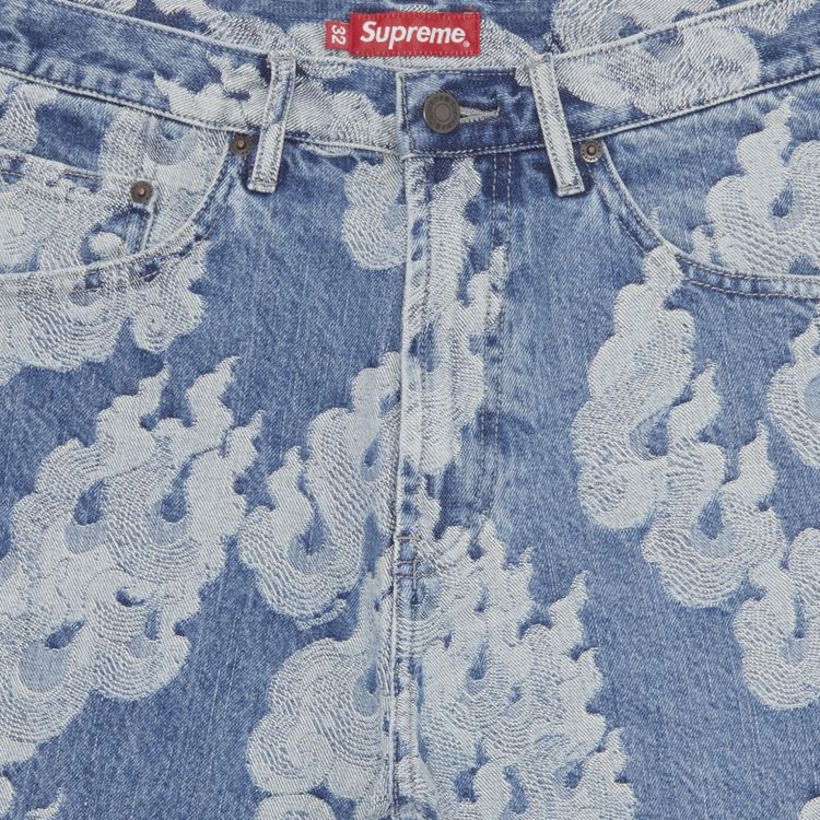Supreme Flames Jacquard Baggy Denim Short Washed Indigo