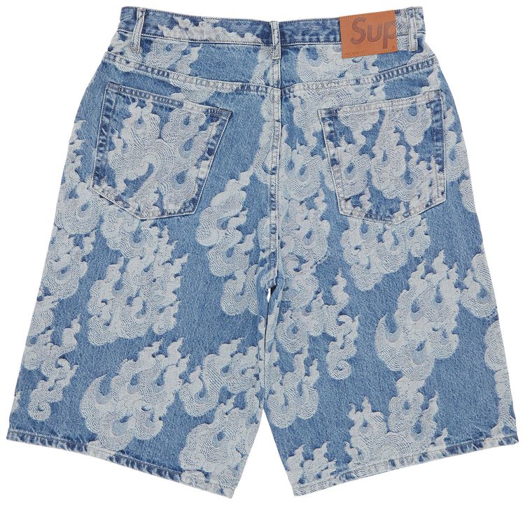Supreme Flames Jacquard Baggy Denim Short Washed Indigo