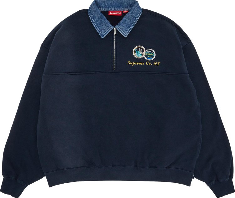 Supreme Denim Collar Half Zip Sweatshirt 'Navy'