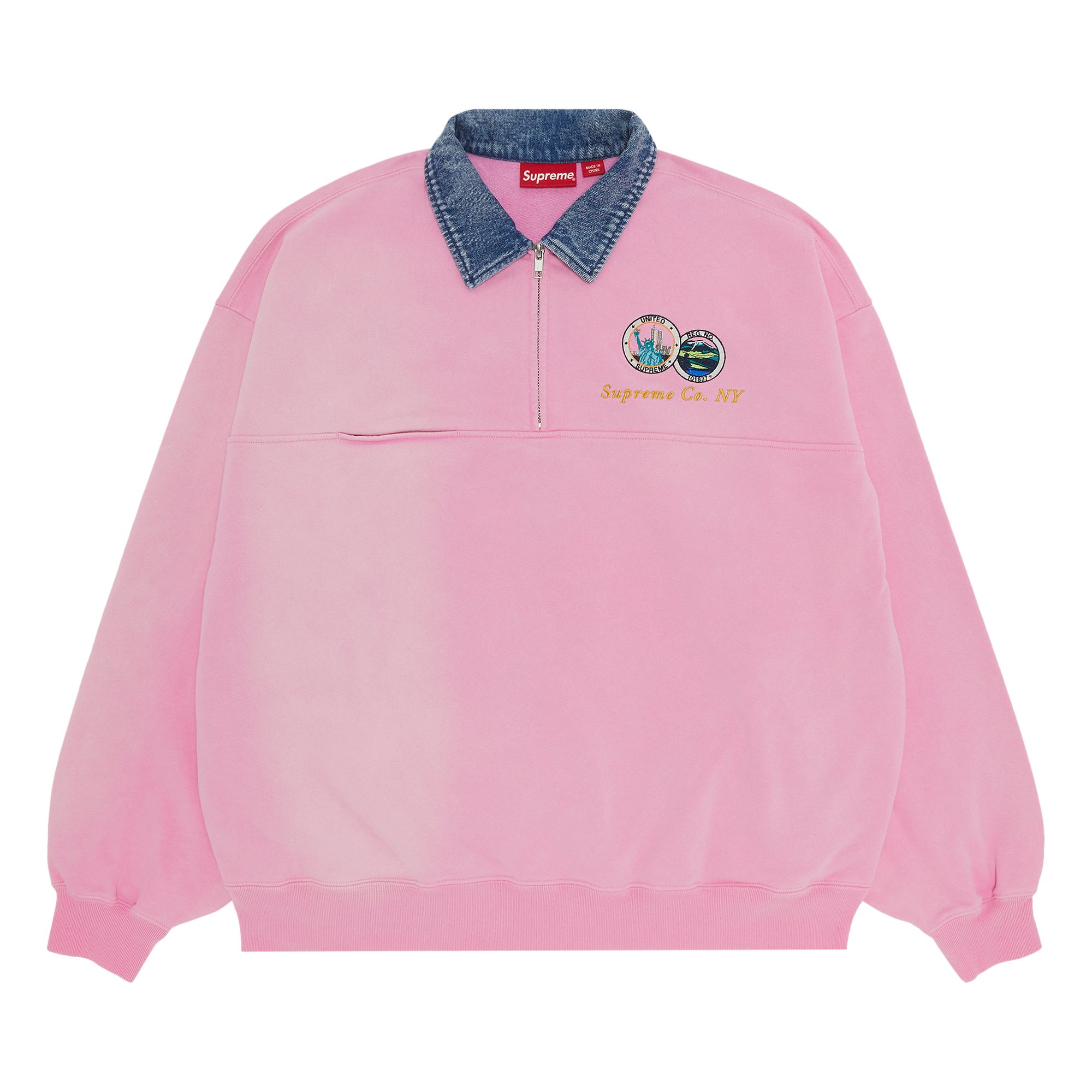 Supreme Denim Collar Half Zip Sweatshirt 'Pink'