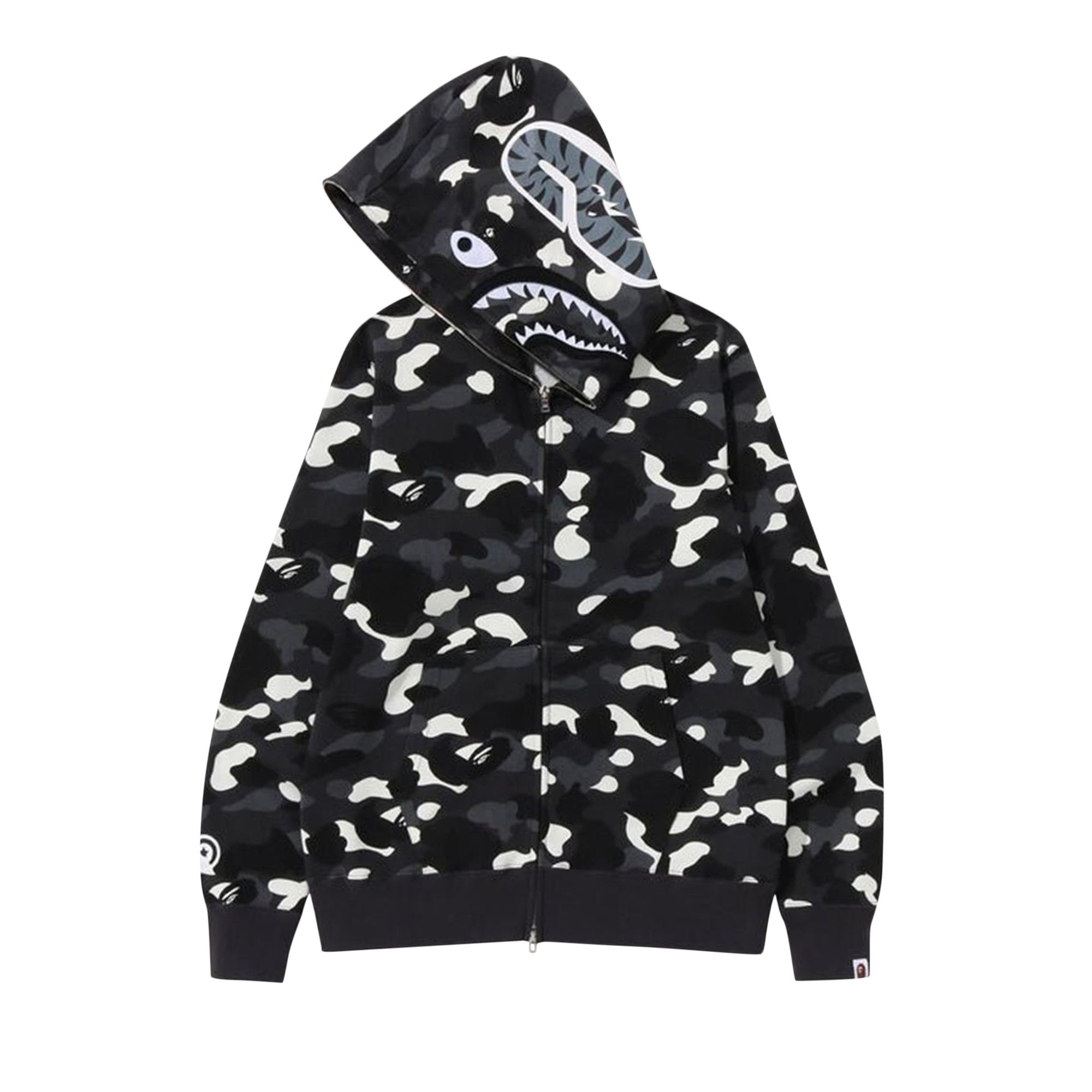Bape black white shark hoodie deals