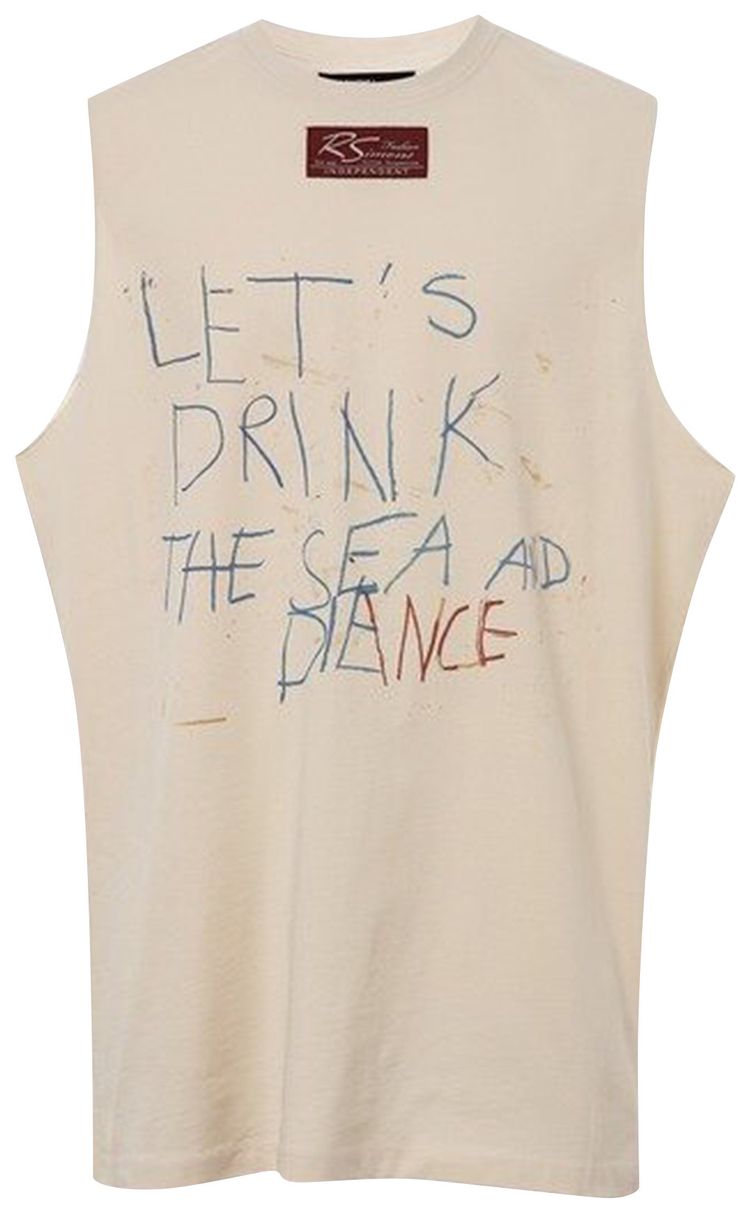 Raf Simons Sleeveless Oversized T Shirt Lets Drink The Sea Beige