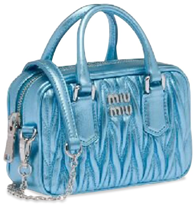 Miu Miu Matelasse Nappa Leather Top Handle Mini Bag Cielo Mordore