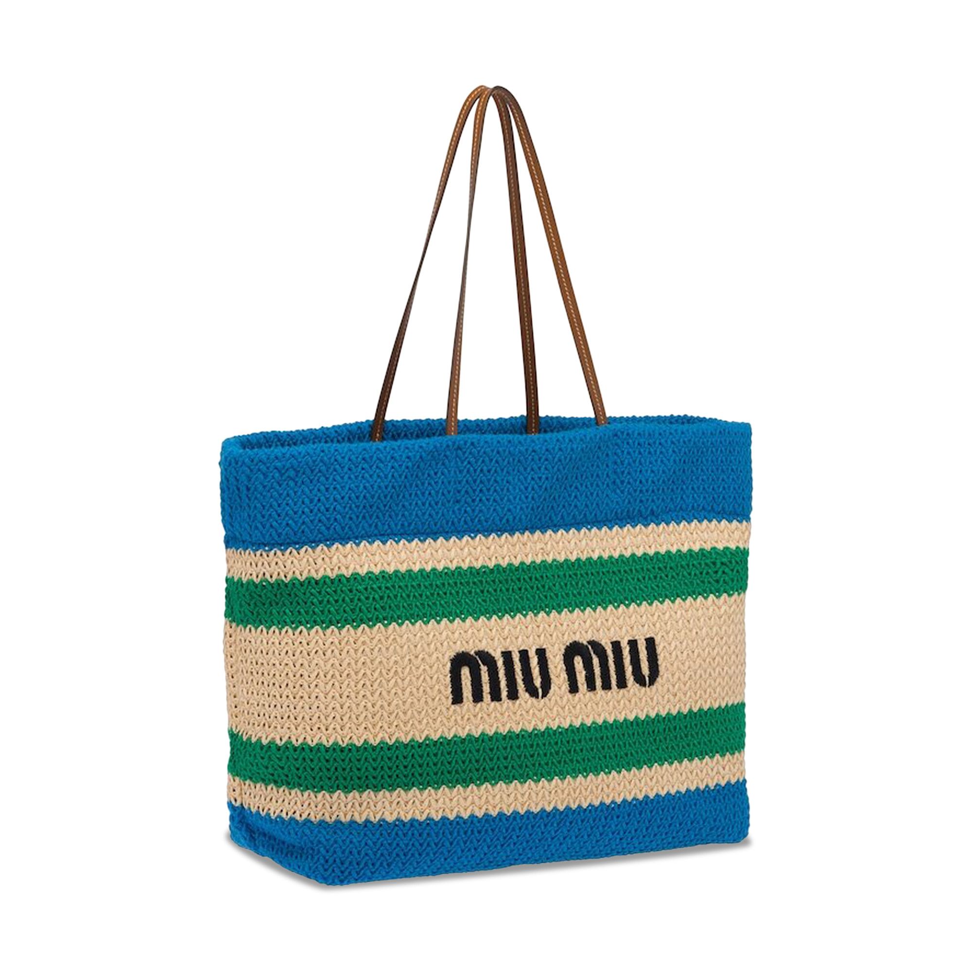 Buy Miu Miu Raffia Tote Bag Beige Light Blue 5BG228 2DO3 F075U V OOO GOAT