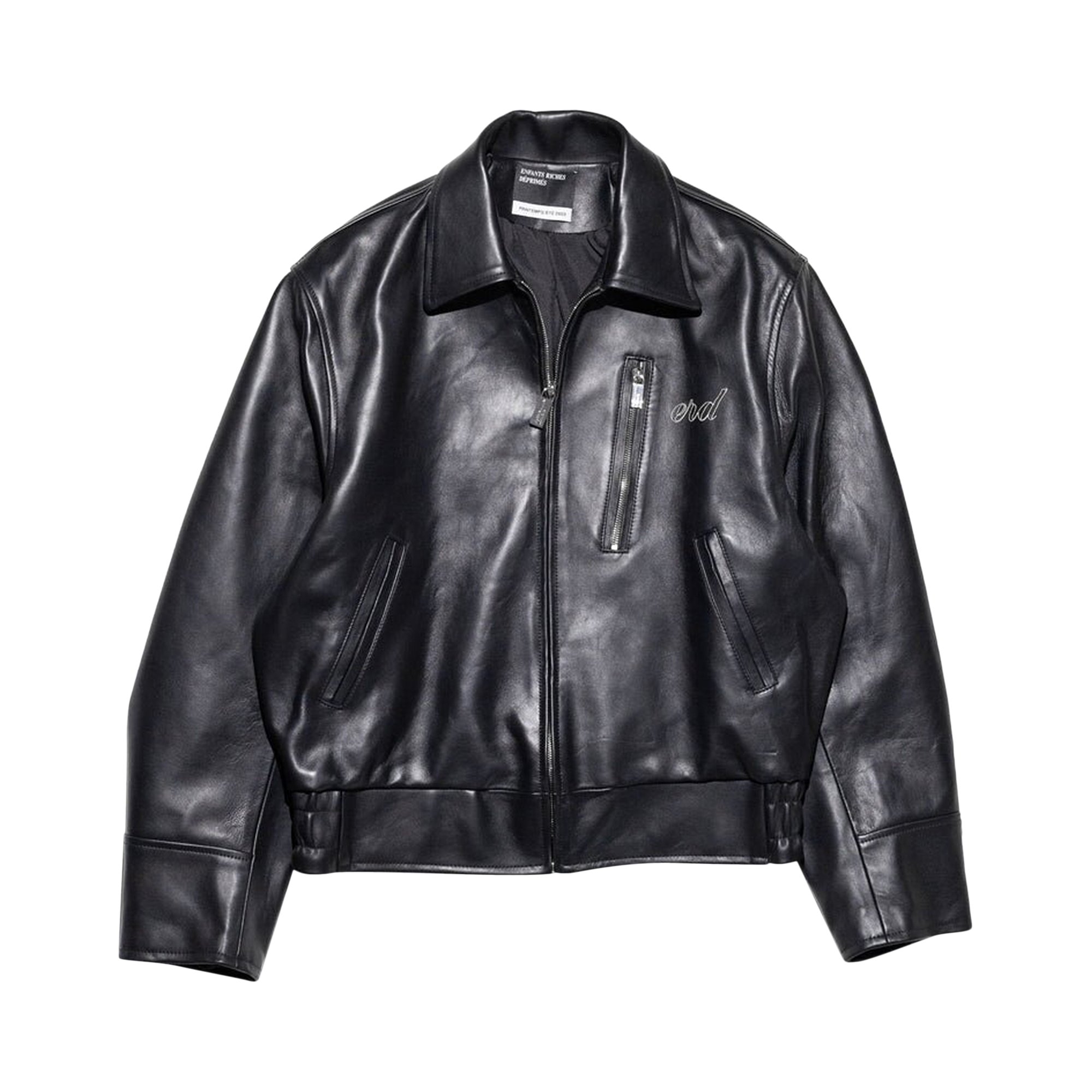 Buy Enfants Riches Déprimés Embroidered Leather Zip Jacket 'Black 