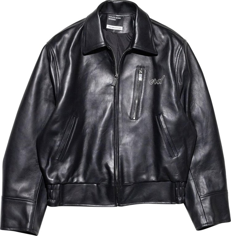 Enfants Riches Déprimés Embroidered Leather Zip Jacket 'Black'