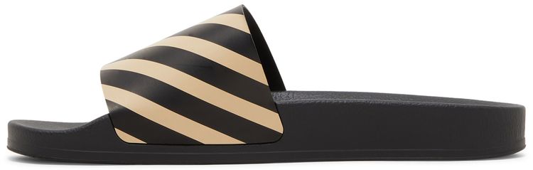 Off White Sliders Diagonal Stripe   Black Beige