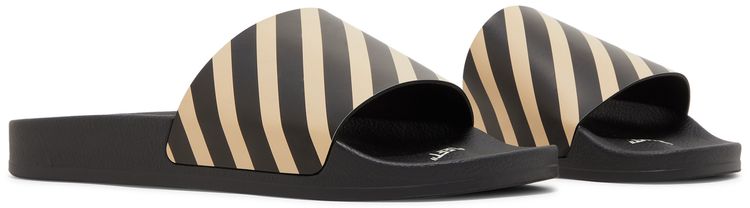Off White Sliders Diagonal Stripe   Black Beige