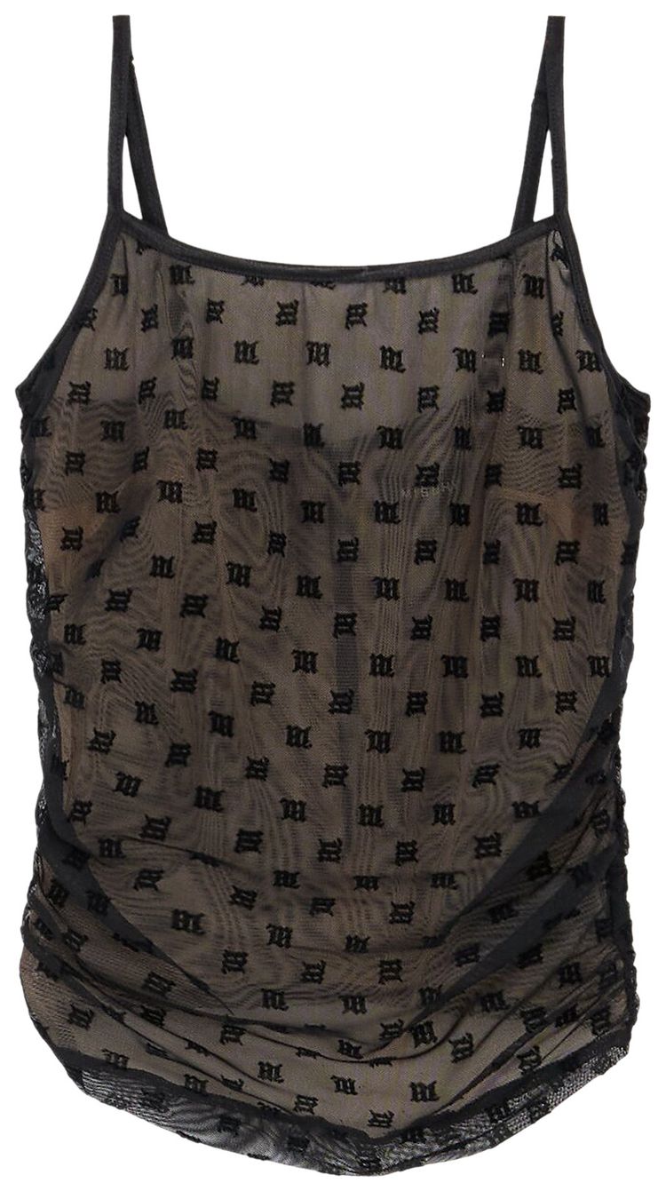 MISBHV Mesh Monogram Draped Top 'Black'